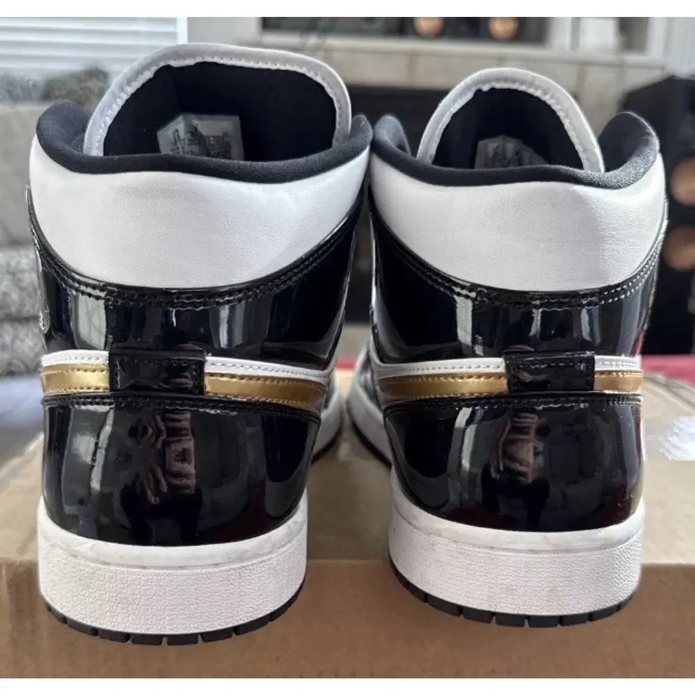 Size 13 - Air Jordan 1 Mid SE Patent Black White Gold 852542-007